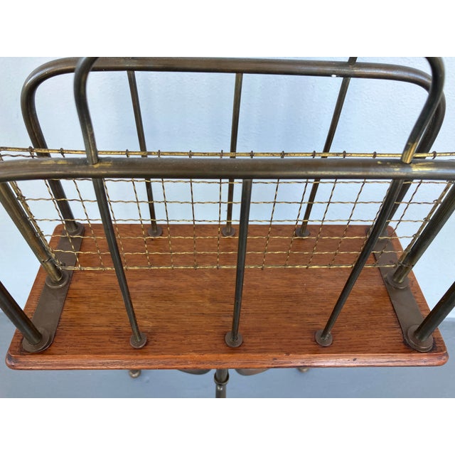 Wood Edwardian Revolving Book or Magazine Stand in Brass and Oak, Circa 1900 For Sale - Image 7 of 12
