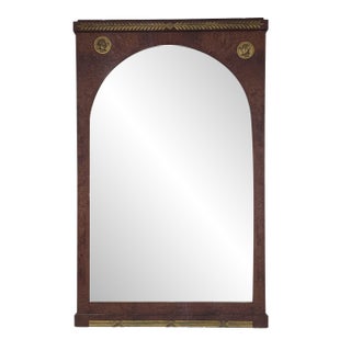 Very Large 63" French Empire Neoclassical Mirror Burl Wood With Bronze Mounts For Sale