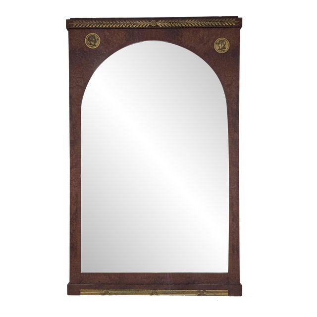Very Large 63" French Empire Neoclassical Mirror Burl Wood With Bronze Mounts For Sale