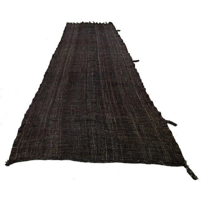 1960s Long Vintage Dark Brown Solid Mid-Century Modern Style Kilim Wool Runner For Sale In New York - Image 6 of 8