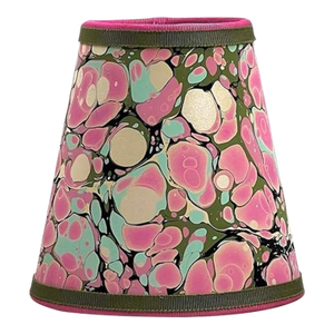 Pink and Olive Marbled Paper Chandelier Shade - 3”x5.5” x5”