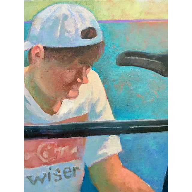Contemporary Signed Contemporary Cyclist Portrait Painting / Acrylic Bicycle Sports Figural Form Wall Art For Sale - Image 3 of 8