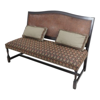 William & Mary Double Cane Back Upholstered Seat Bench For Sale