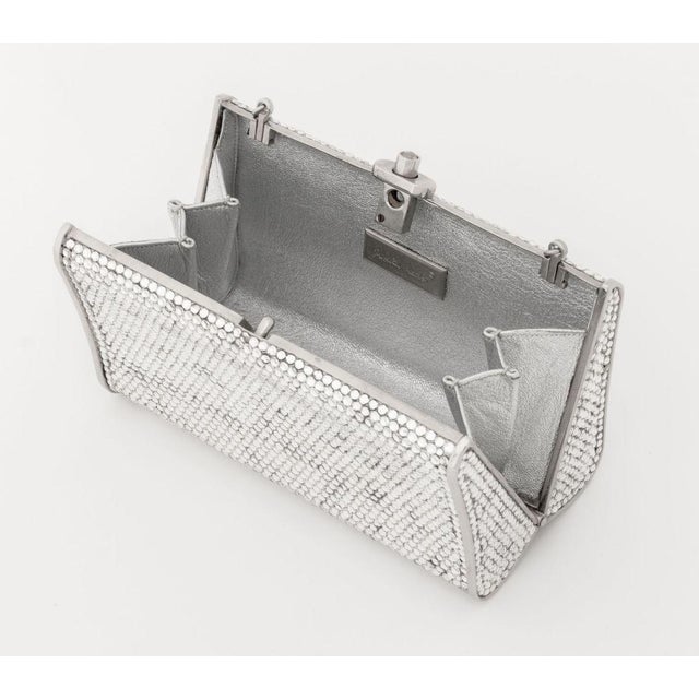 Silver Judith Leiber Swarovski Crystal Minaudiere For Sale - Image 8 of 9