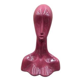 Modernist Rose Glazed Abstract Ceramic Bust Sculpture For Sale
