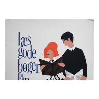 1960s Danish Library Poster - "Læs Gode Bøger Lån På Biblioteket" (Read Good Books, Borrow From the Library) For Sale