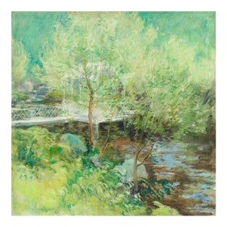 Vintage Impressionist Landscape Art Print – The White Bridge by Twachtman, 24" X 24" For Sale