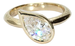 14k Yellow Gold and Tilted Lab Grown Pear-Shape Diamond Ring, Size 5