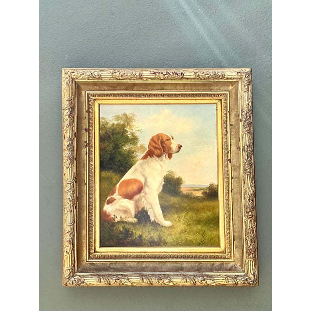 Vintage Landscape Oil Painting With Dog For Sale - Image 11 of 14