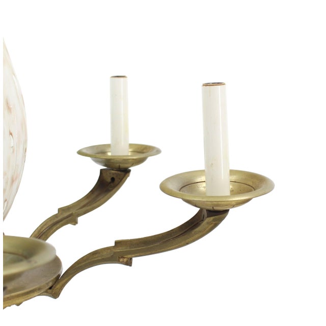 Mid 20th Century Brass and Murano Glass 6 Arms Light Fixture Chandelier For Sale - Image 5 of 7
