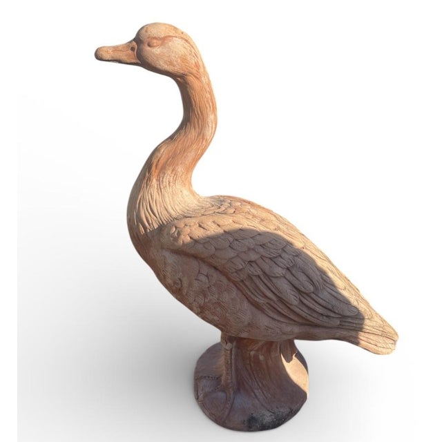 Traditional Vintage Terracotta-Style Standing Goose Garden Statue For Sale - Image 3 of 9