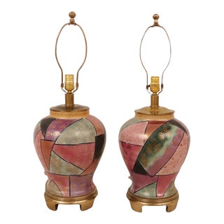 Frederick Cooper Postmodern Porcelain and Brass Table Lamps - a Pair For Sale