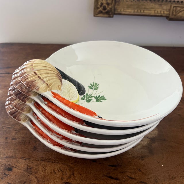 Vintage Italian Ceramic Majolica Seafood Dinner Bowls- Set of 5 For Sale In New York - Image 6 of 6