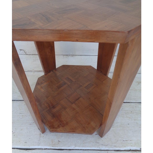 Brown Art Deco Octagonal Walnut Coffee Table with Checkered Top, 1940s For Sale - Image 8 of 11