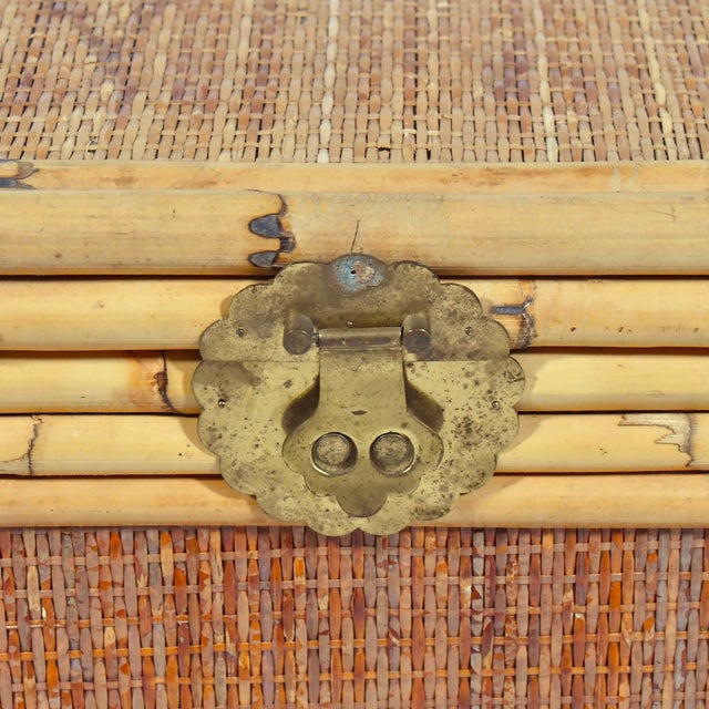 Rattan and Cane Chest with Brass Hardware For Sale - Image 10 of 11