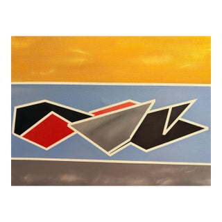 Late 20th Century Unknown Artist Geometric Abstract Modernist Multicolor Oil Painting on Canvas For Sale
