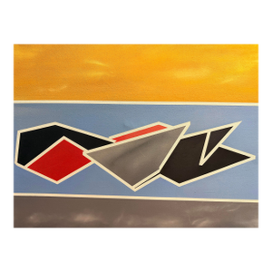 Late 20th Century Unknown Artist Geometric Abstract Modernist Multicolor Oil Painting on Canvas
