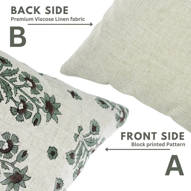 Fabdivine Block Print Pillow Cover 14x14 Inch Viscose Linen-Sadabahar For Sale - Image 4 of 5