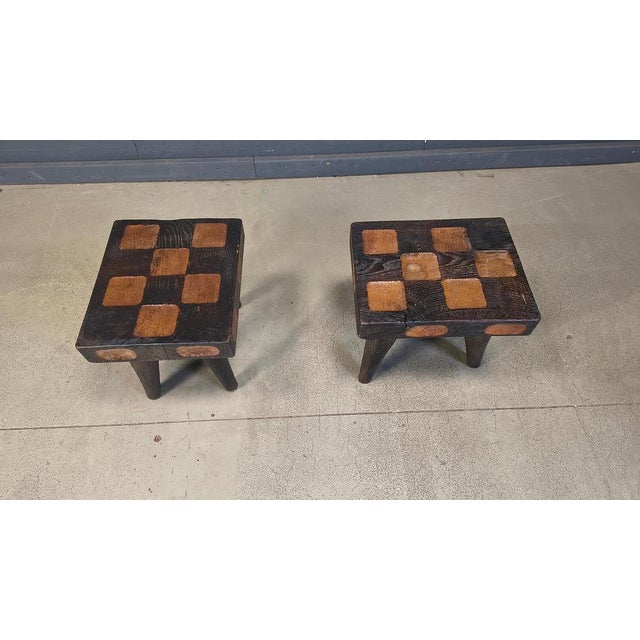Vintage Rustic Wooden Stools, 1960s, Set of 2 For Sale - Image 10 of 13