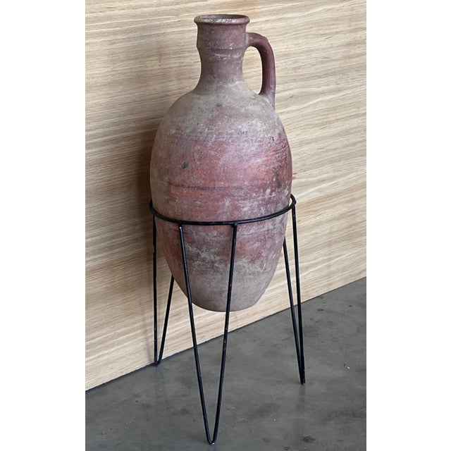 1890 Terracotta Amphora Vase or Jar with handle with metal support For Sale - Image 10 of 18