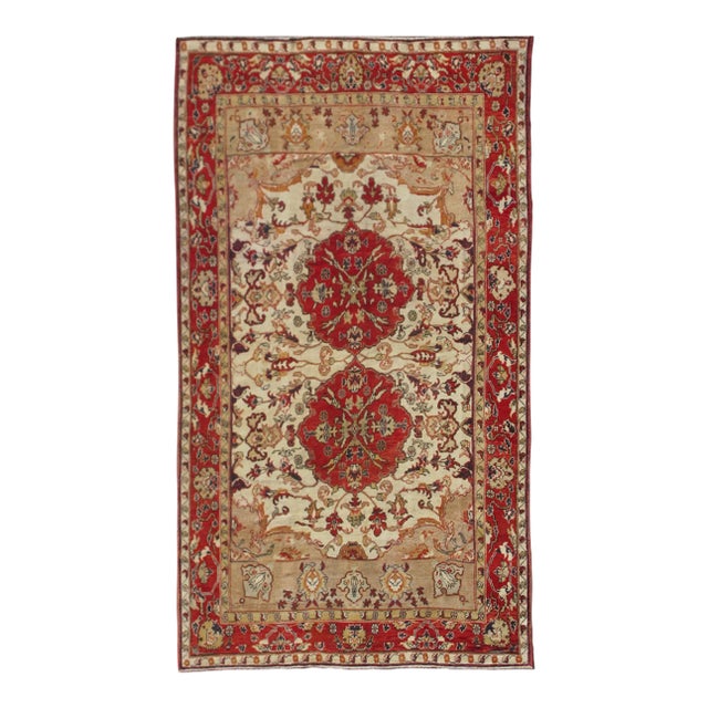 1930s Turkish Sivas Rug With Red, Taupe, Light Green and Cream Colors For Sale