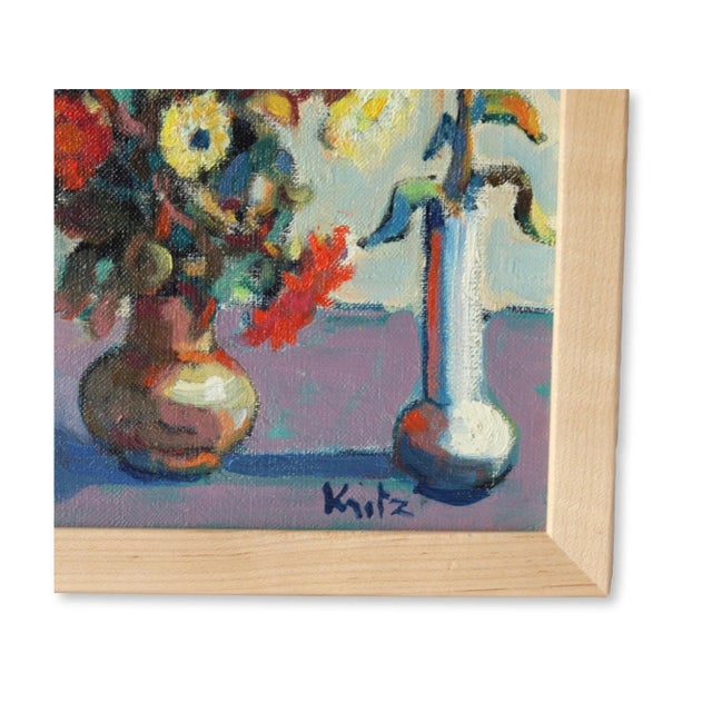 French Midcentury Small French Floral Still Life Painting For Sale - Image 3 of 4