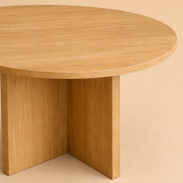 Contemporary Round Dining Table in Oak by Lebanto For Sale - Image 3 of 4