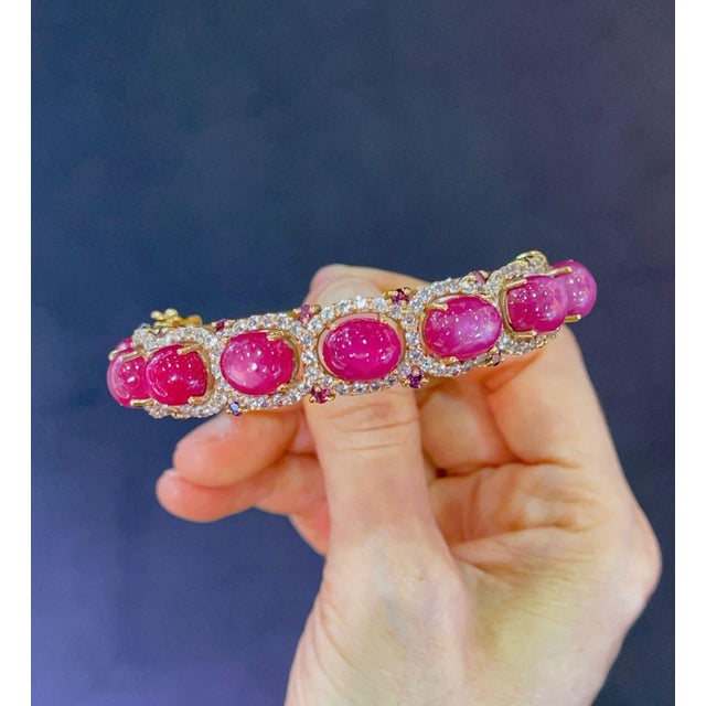 Bochic "Capri" Red Ruby & White Topaz Bangle Set In 18K Gold & Silver For Sale - Image 14 of 18