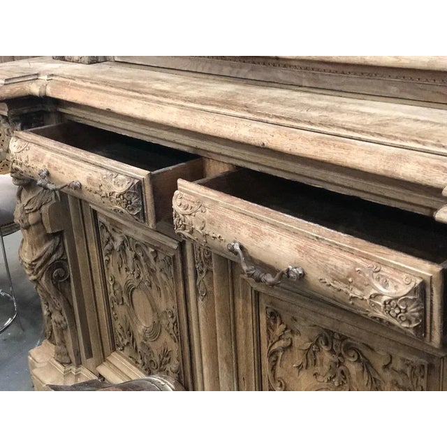 19th Century Monumental French Renaissance Figural Carved Oak Bookcase For Sale - Image 10 of 12