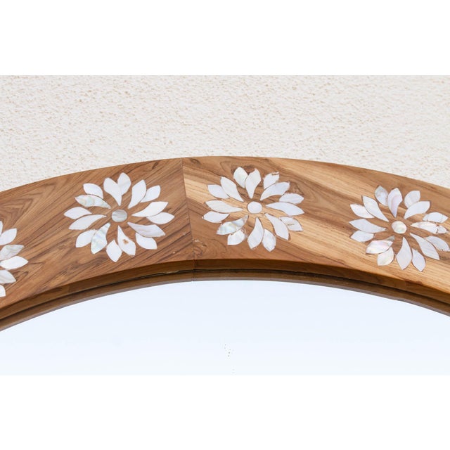 Brown Round Mother of Pearl Inlay Mirror For Sale - Image 8 of 9
