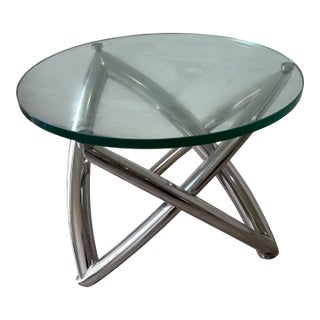 1980s Small Chrome and Glass Drinks Table Very Sculptural For Sale