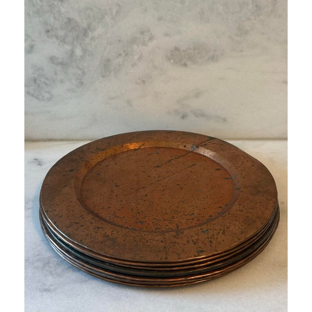 Mid 20th Century Farmhouse Hand Hammered Copper Charger Plates - Set of 8 For Sale - Image 11 of 12