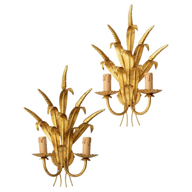 Hollywood Regency Gilt Wheat Sheaf Wall Sconces, Italy, 1990s, Set of 2 For Sale - Image 12 of 12