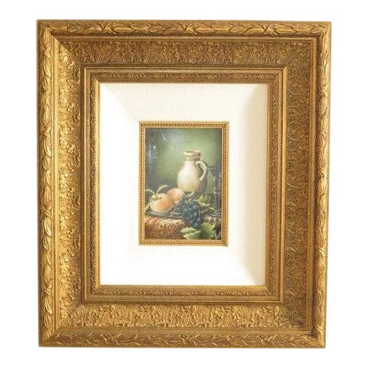 1990s Still Life Gold Framed Oil on Board Painting For Sale