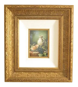 1990s Still Life Gold Framed Oil on Board Painting