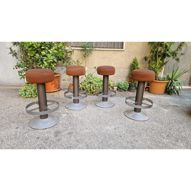 Mid-Century Modern Dwarf Stools in Chromed Iron with Padded Seat, 1970s, Set of 4 For Sale - Image 3 of 18