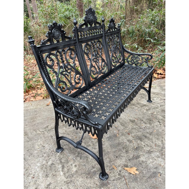 Metal Late 19th Century Gothic Iron Garden Bench, Restored For Sale - Image 7 of 11