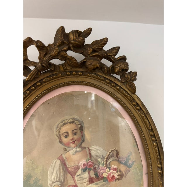 Antique Papier Peint Garden Scene in a Water-Gilded Wood Frame For Sale - Image 9 of 13