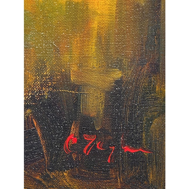 1980s Untitled by Connie Taylor | Oil on panel Abstract landscape with warm colors. For Sale - Image 5 of 5
