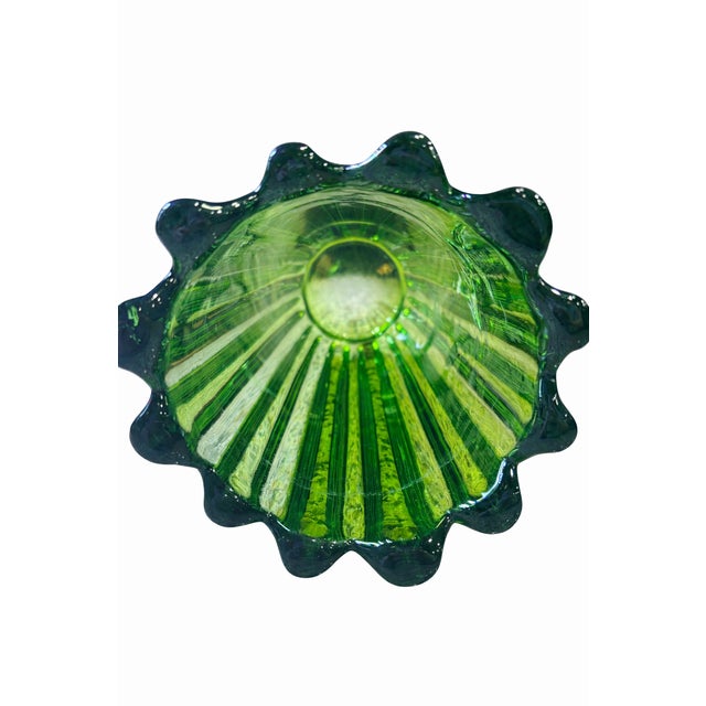 Mid 20th Century Emerald Green Ruffled Art Glass Vase – 7.5” Tall For Sale - Image 4 of 5