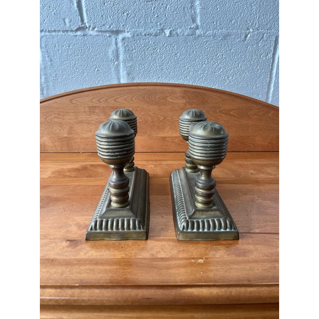 Early 20th Century English Colonial Revival Brass Fire Tool Rest or Fire Dogs For Sale - Image 5 of 12