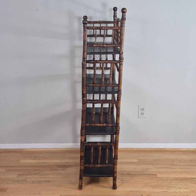 Brown Early 1900s English Aesthetic Movement Burnt Bamboo Bookshelf Etagere For Sale - Image 8 of 11
