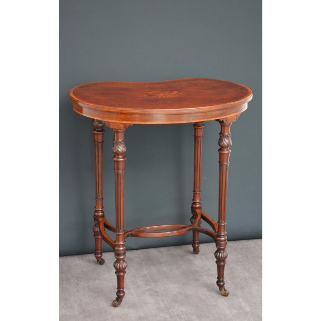 1900 - 1909 Antique Edwardian Inlaid Mahogany Kidney-Shaped Side Table, 1900 For Sale - Image 5 of 16