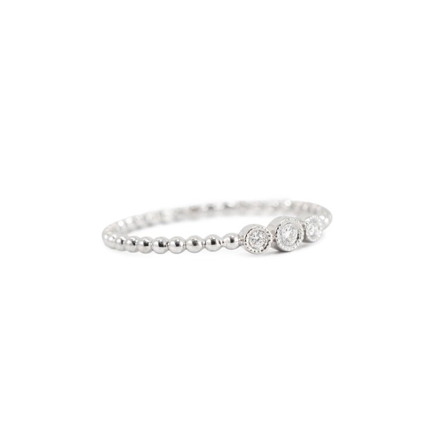 Modern 14k White Gold 0.03ctw Diamond Bezel Milgrain Beaded Band Ring, Size 7 For Sale - Image 3 of 8