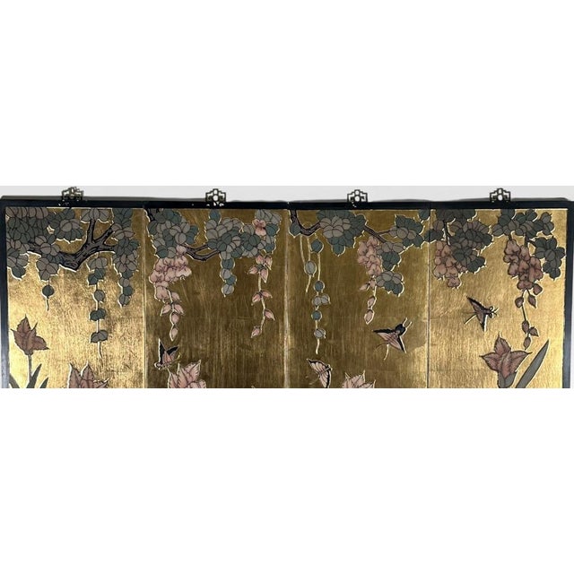 Vintage Chinese Chinoiserie Gilt Wood Wall Panels Panoramic Wisteria and Iris Floral Scene Set of Four For Sale - Image 14 of 18