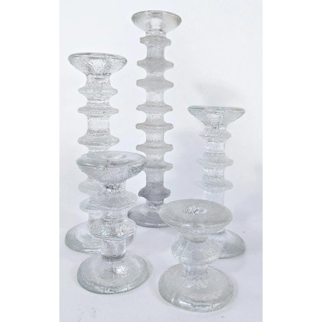 Mid-Century Modern Vintage Timo Sarpaneva for Iittala Set of 5 Glass Candlesticks For Sale - Image 3 of 7