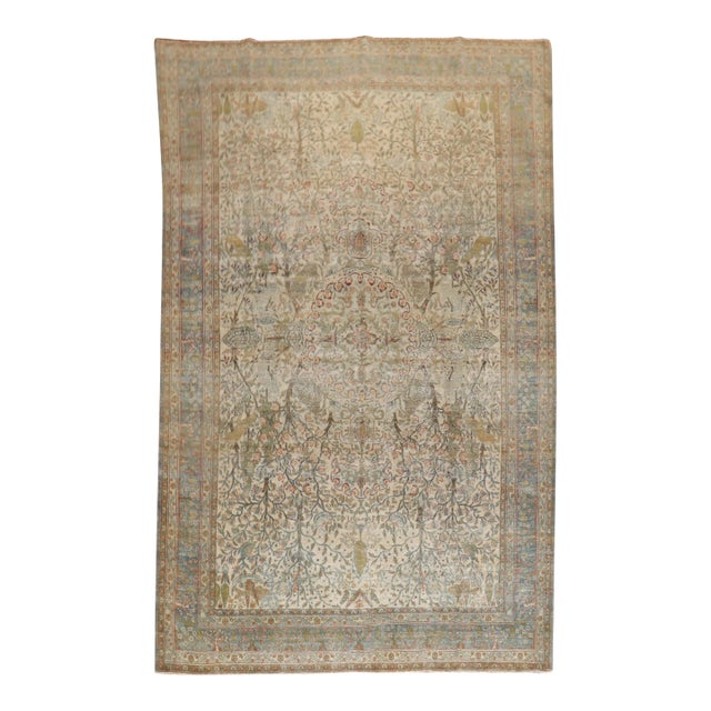 Persian Tabriz Worn Animal Pictorial Rug rug no.j2610 For Sale