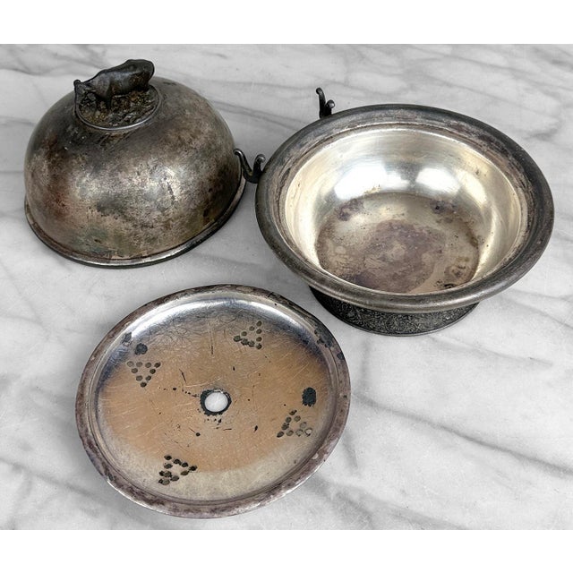 Antique Farmhouse Silverplate Round Domed Cow Butter Dish For Sale - Image 6 of 13