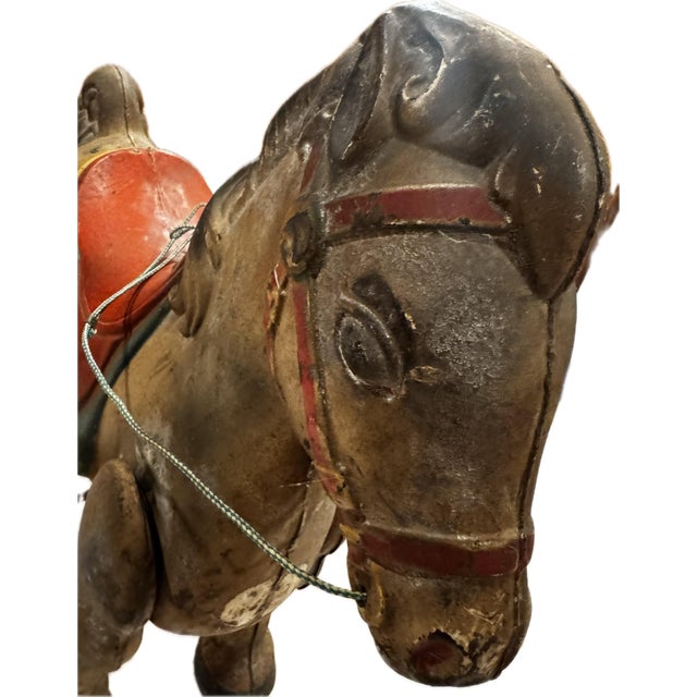 1940s Vintage 1940’s Mobo Horse Bronco Metal Riding Toy Self-Propelled England Wheels. Mid-Century Patina Steel Bouncing, Steering Ride Toy For Sale - Image 5 of 10