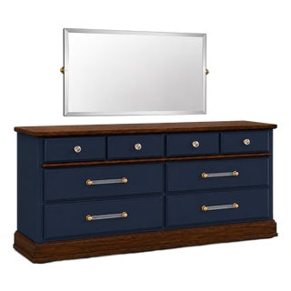 Restored 1960s American Solid Wood Dresser With Frameless Beveled Mirror | Midnight Blue & Old Chapel Satin Walnut™ For Sale